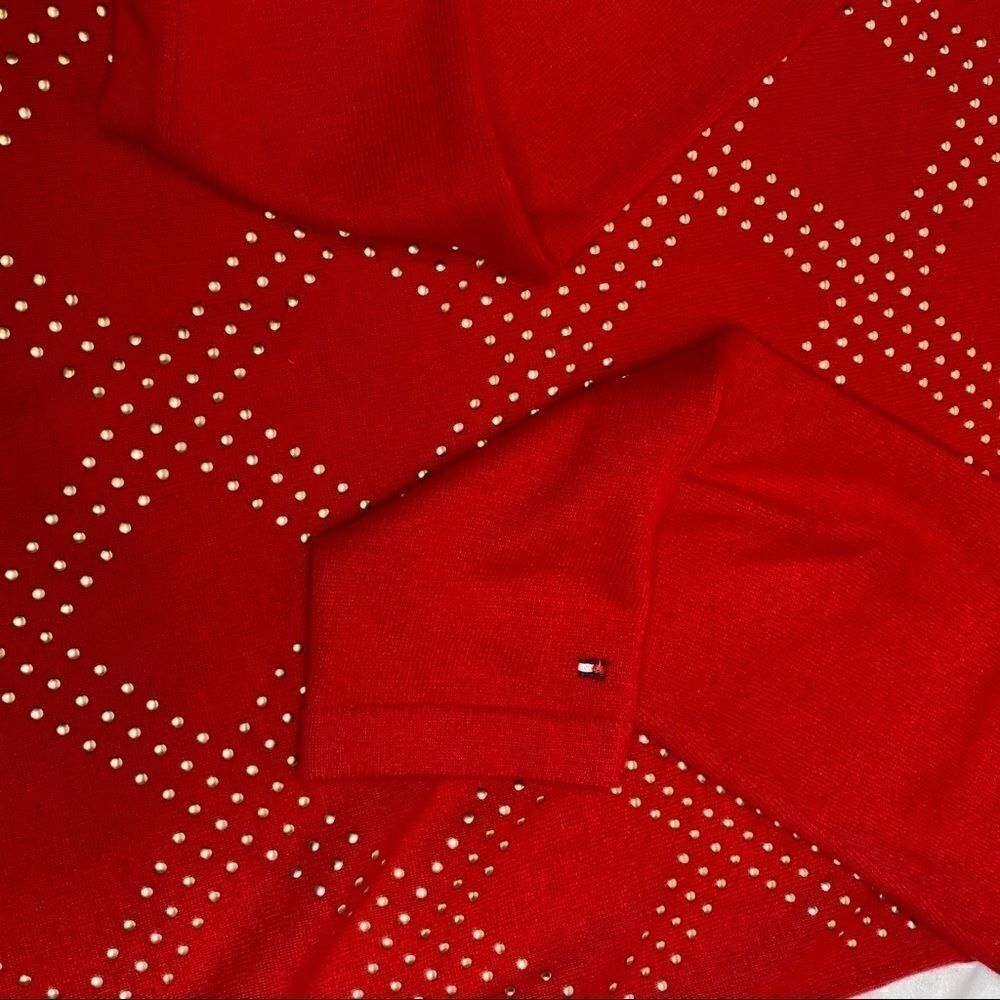 Tommy Hilfiger red and gold studded v-neck sweater size M - Picture 11 of 16